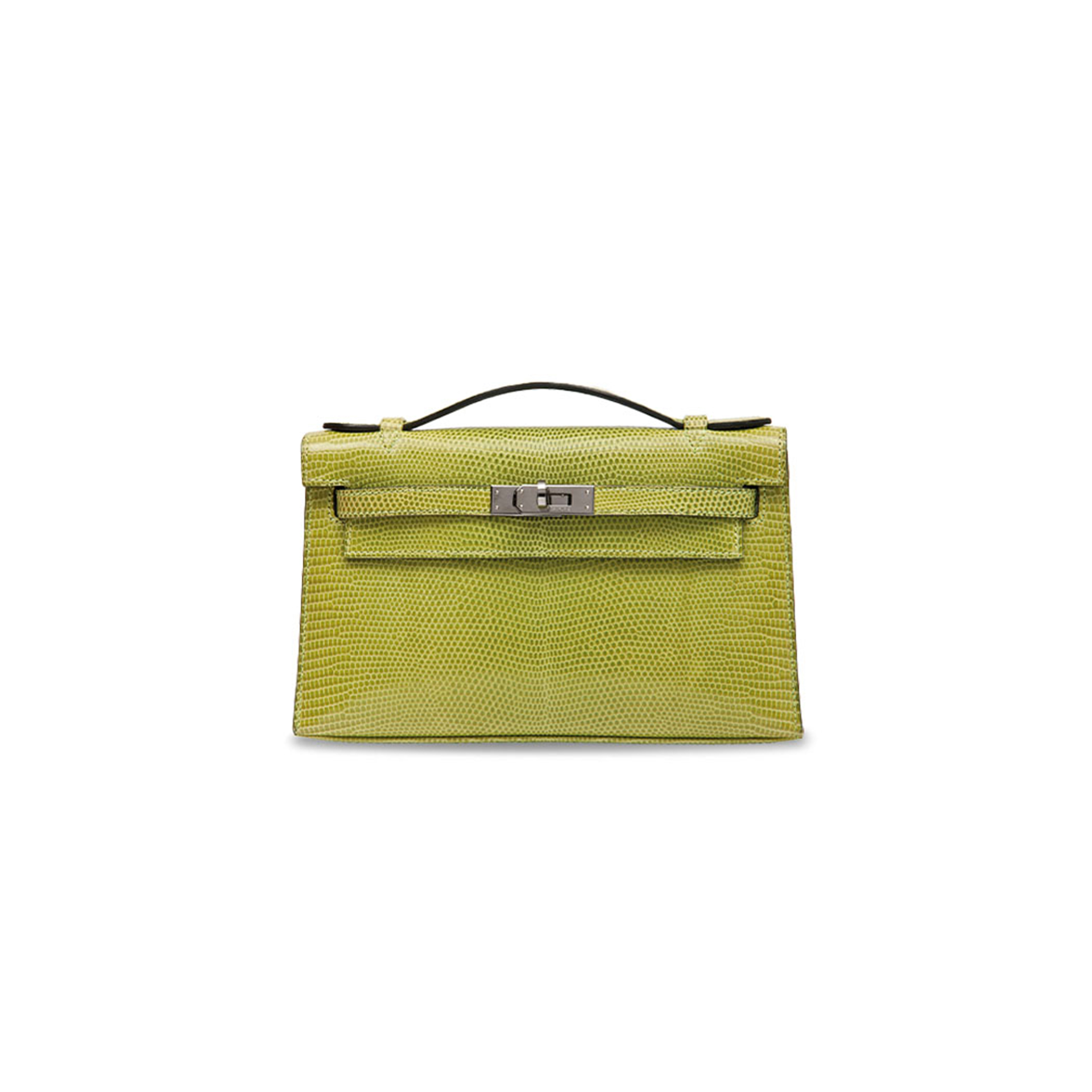 HERMÈS MASTER A VERT ANIS LIZARD KELLY POCHETTE BAG (22*14*7cm) 